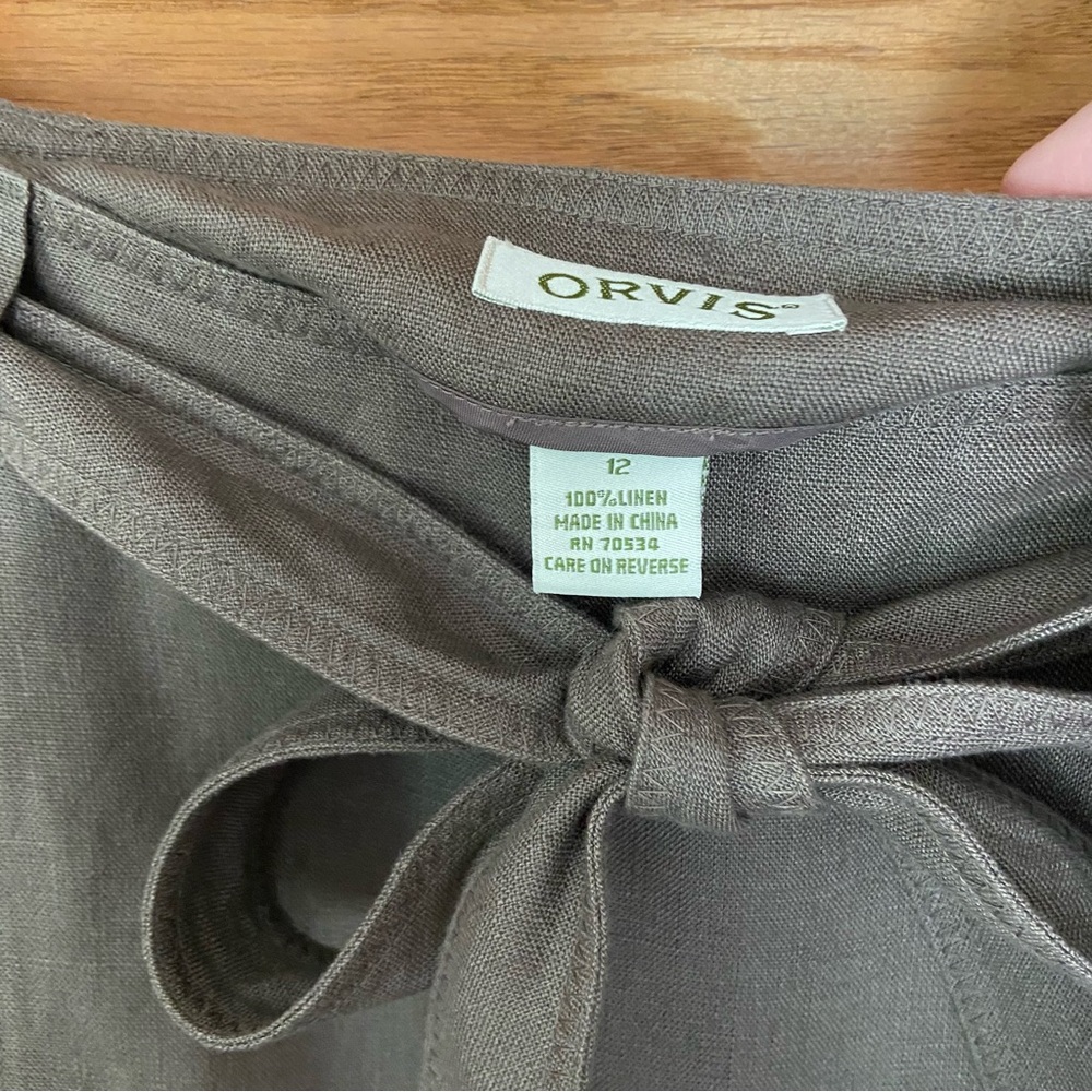 Orvis mushroom brown linen pleated tie belt midi skirt - Picture 6 of 6